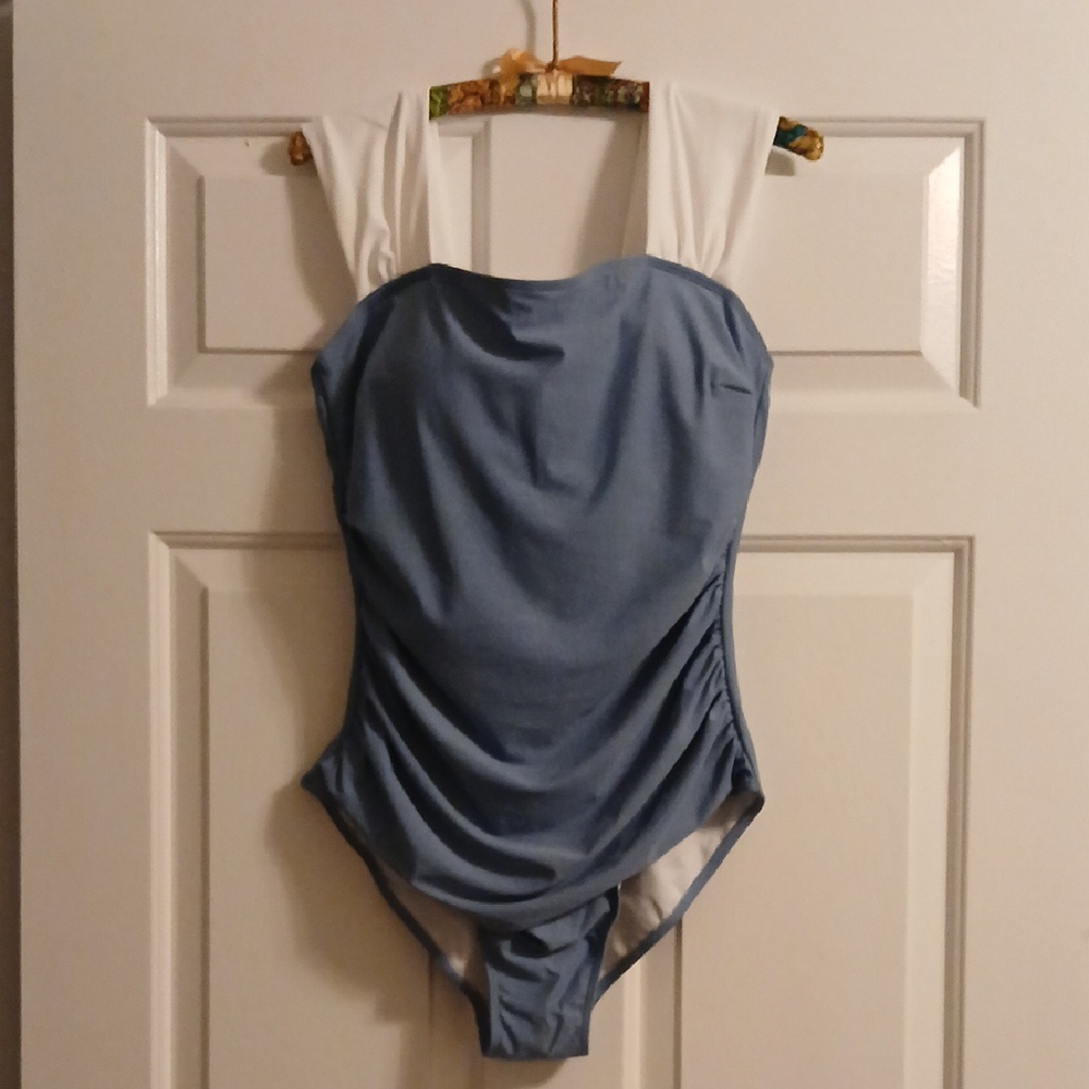 Elegant Blue and White Women's Swimsuit